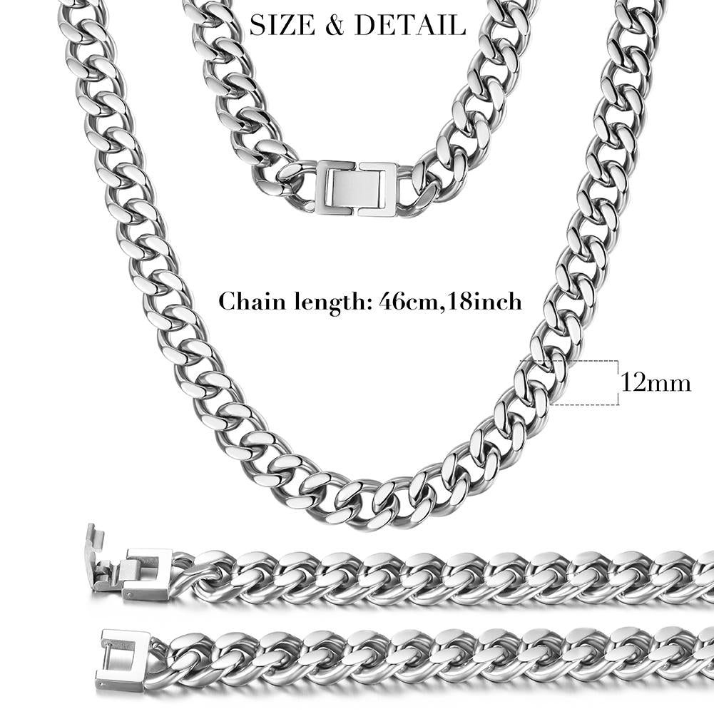 12mm Silver Cuban Chain Necklace