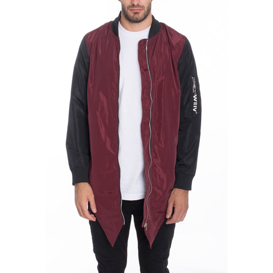 Burgundy Fishtail Bomber Jacket