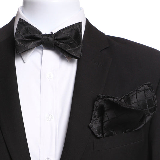 Black Checkers Self Bow Tie Set