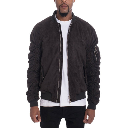 Black Faux Suede Bomber Jacket