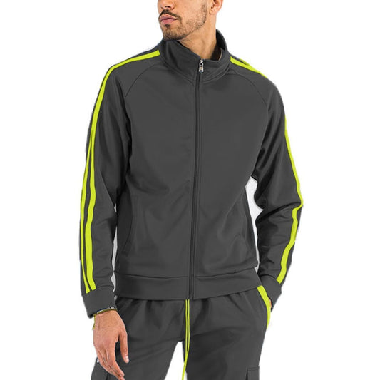 Black & Lime Two-Stripe Track Jacket