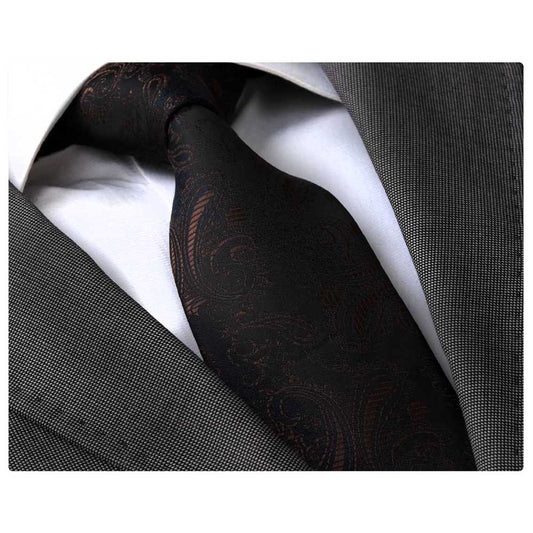 Black Reddish Paisley Silk Neck Tie for Men - Gift Box