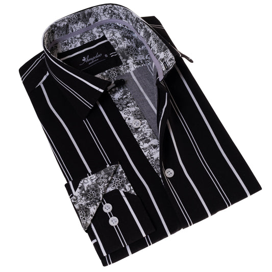 Black Striped Slim Fit French Cuff Shirt - Tailored Elegance