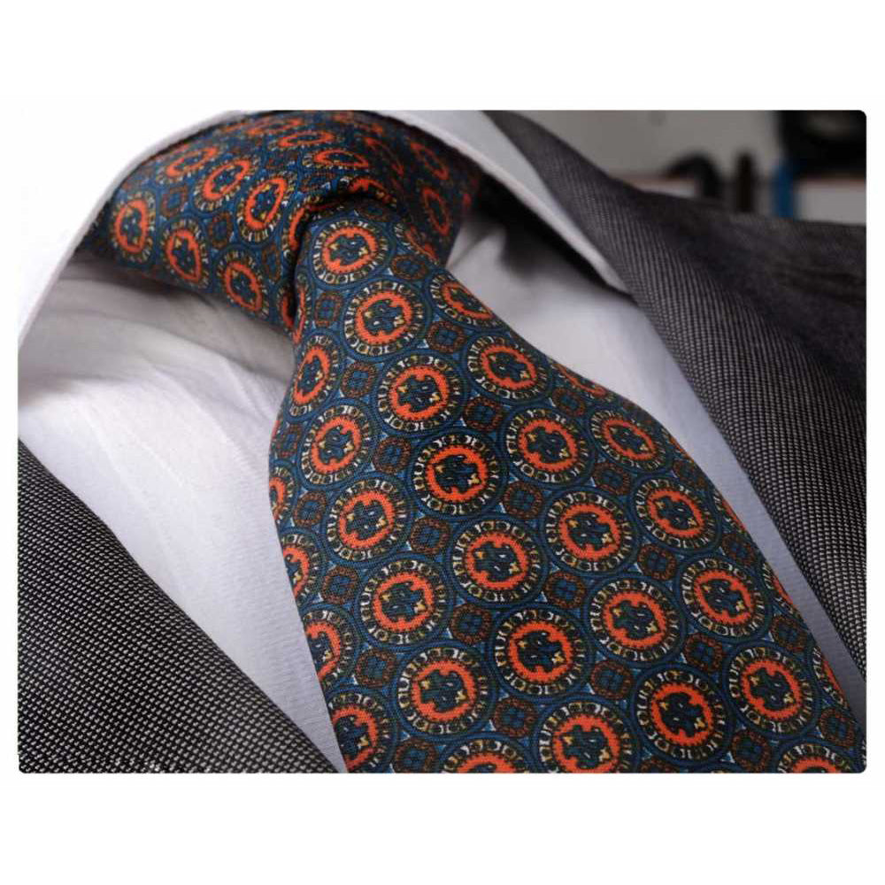 Blue Orange Champagne Circles Necktie for Men | Premium Boxed