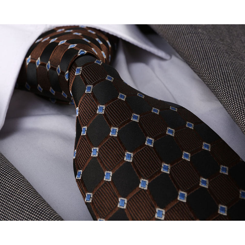 Brown Black Jacquard Necktie for Men - Gift Boxed