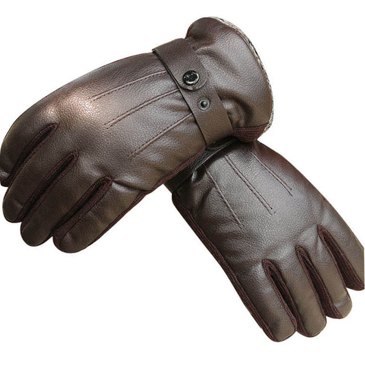 Brown Leather Winter Gloves - Full Finger, Touchscreen