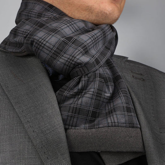 Designer Gray Black Silk Scarf for Men