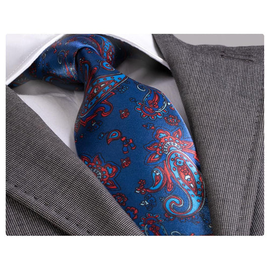 Exclusive Blue Red Paisley Silk Necktie for Men