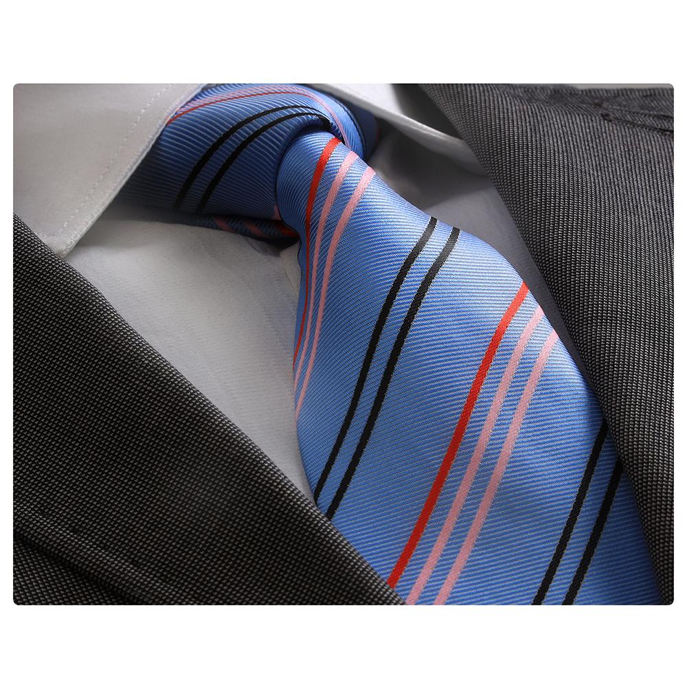 Jacquard Blue with Red, Black & Pink Lines Necktie for Men