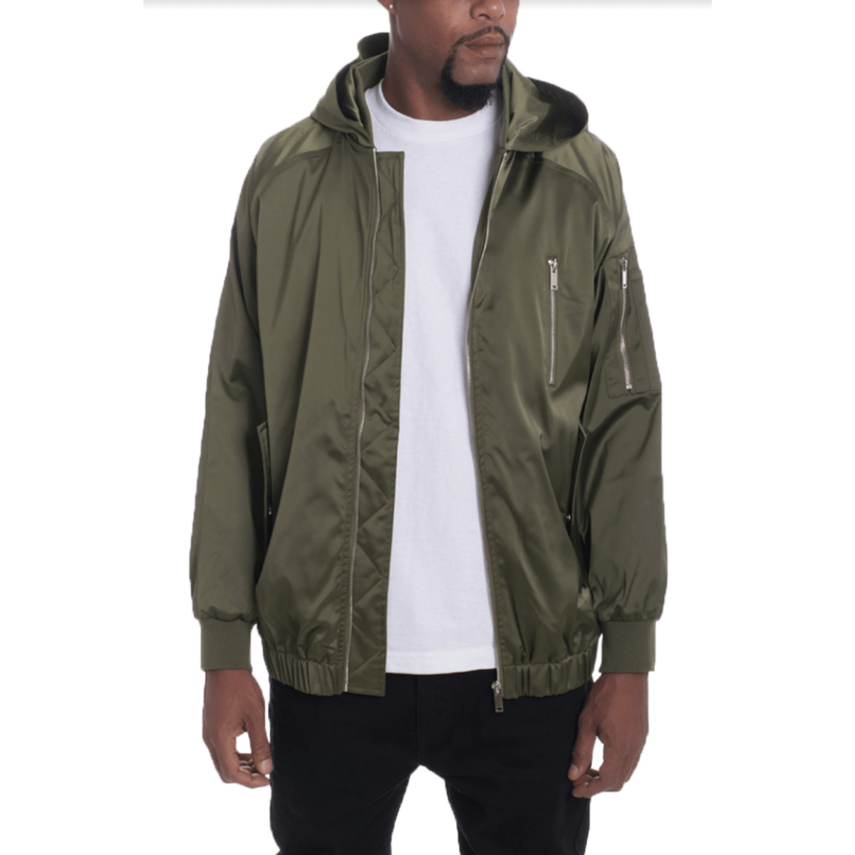 Khaki Satin Bomber Hoodie