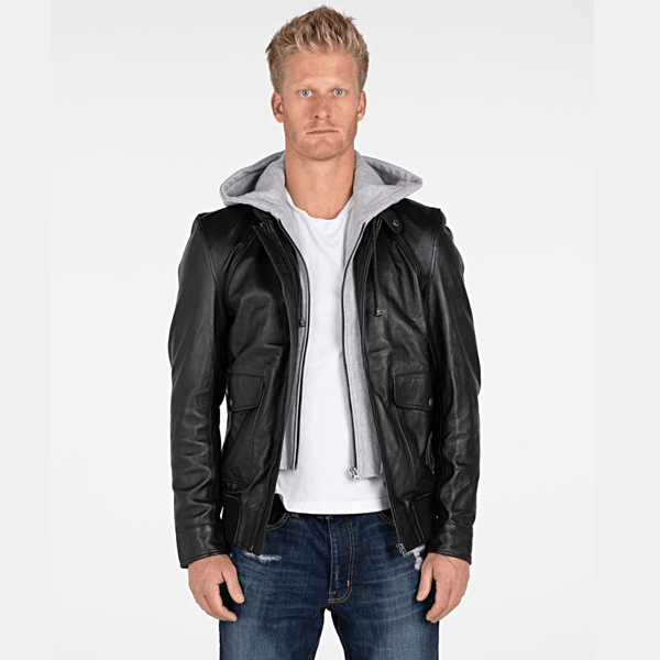 Men's Lambskin Hooded Leather Bomber Jacket