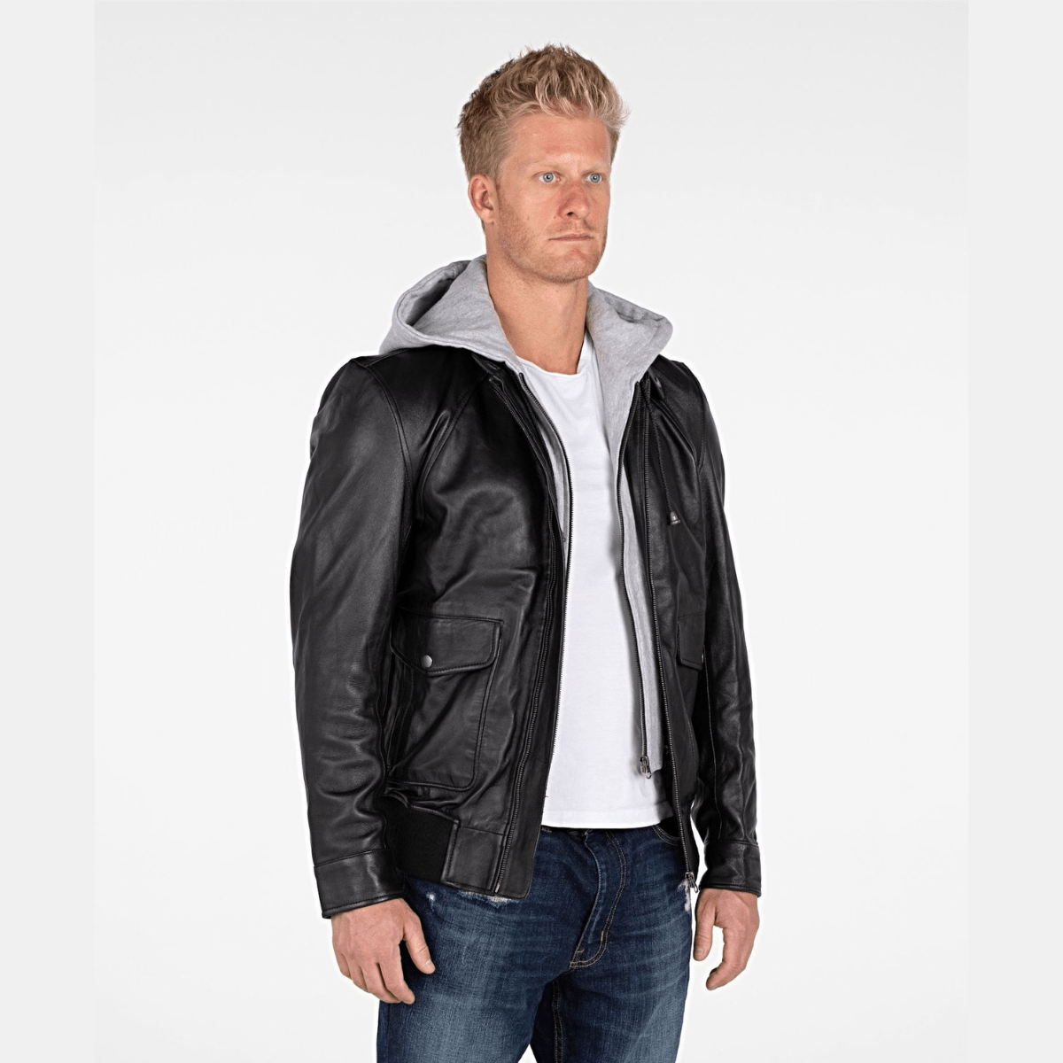 Men's Lambskin Hooded Leather Bomber Jacket