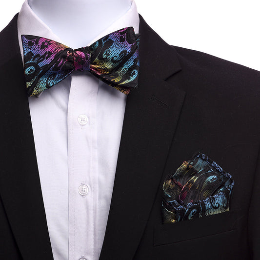 Rainbow Paisley Silk Self Bow Tie for Men