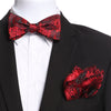 Red Floral Self Bow Tie Set for Men