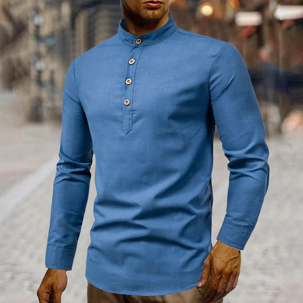 Stand Collar Linen Shirt for Men