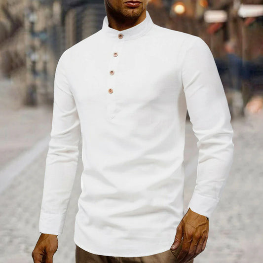 Stand Collar Linen Shirt for Men