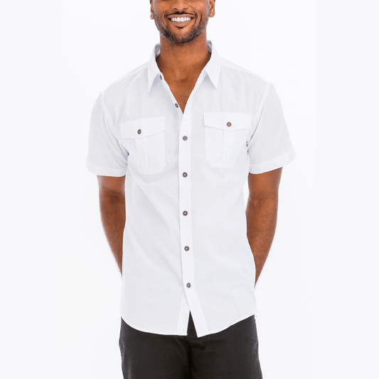 White Two-Pocket Button-Down Shirt