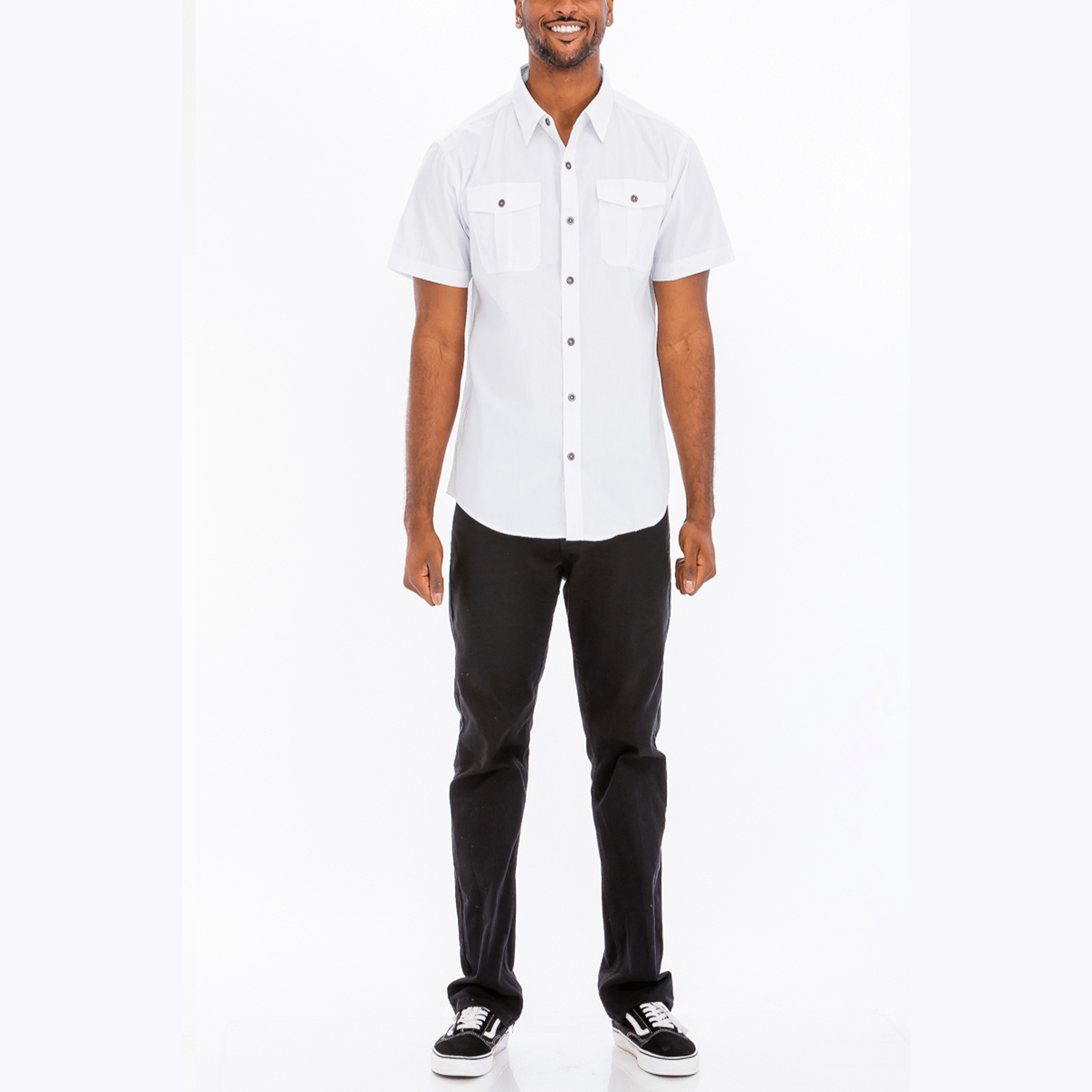 White Two-Pocket Button-Down Shirt