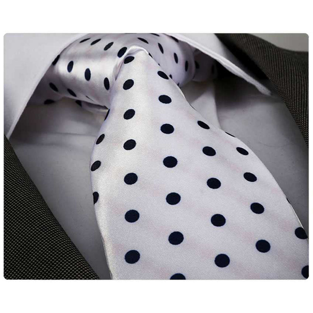 White with Black Polka Dots Premium Neck Tie for Men - Gift Box