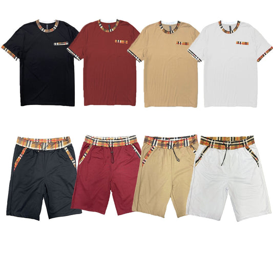 Checkered Detail T-Shirt & Shorts Set 4 Colors