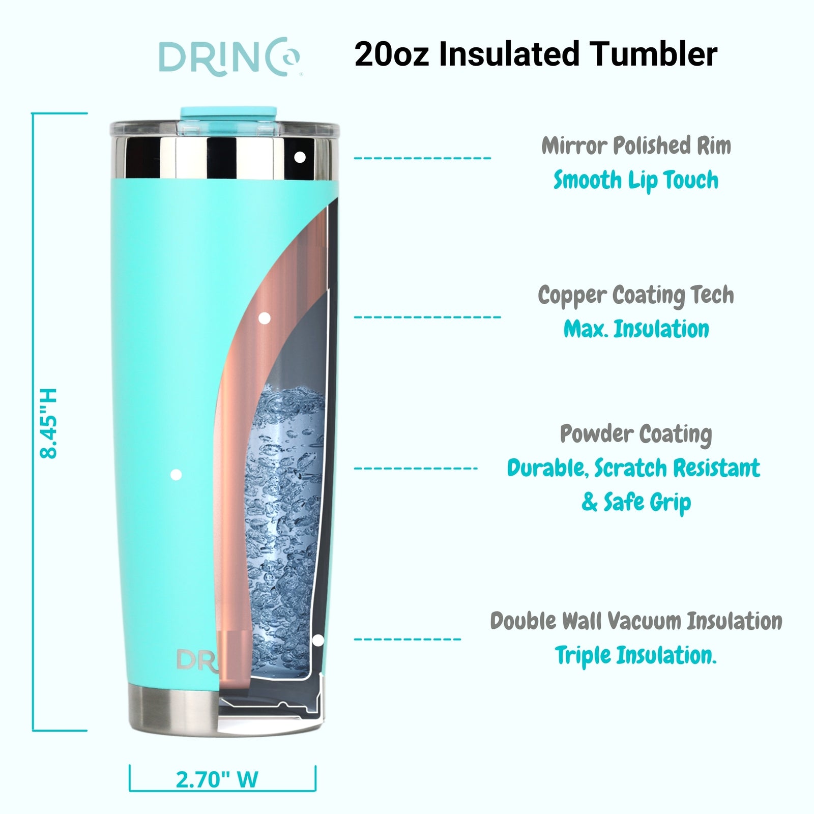 DRINCO®  20oz Insulated Tumbler w/Spill Proof Lid - Teal