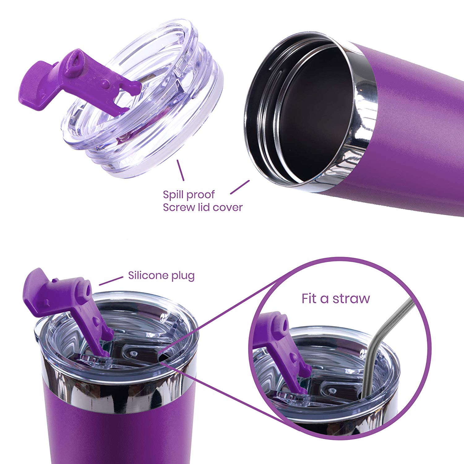 DRINCO®  20oz Insulated Tumbler w/Spill Proof Lid - Purple